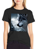 Wolf Graphic Tee - Black Cotton Blend Shirt