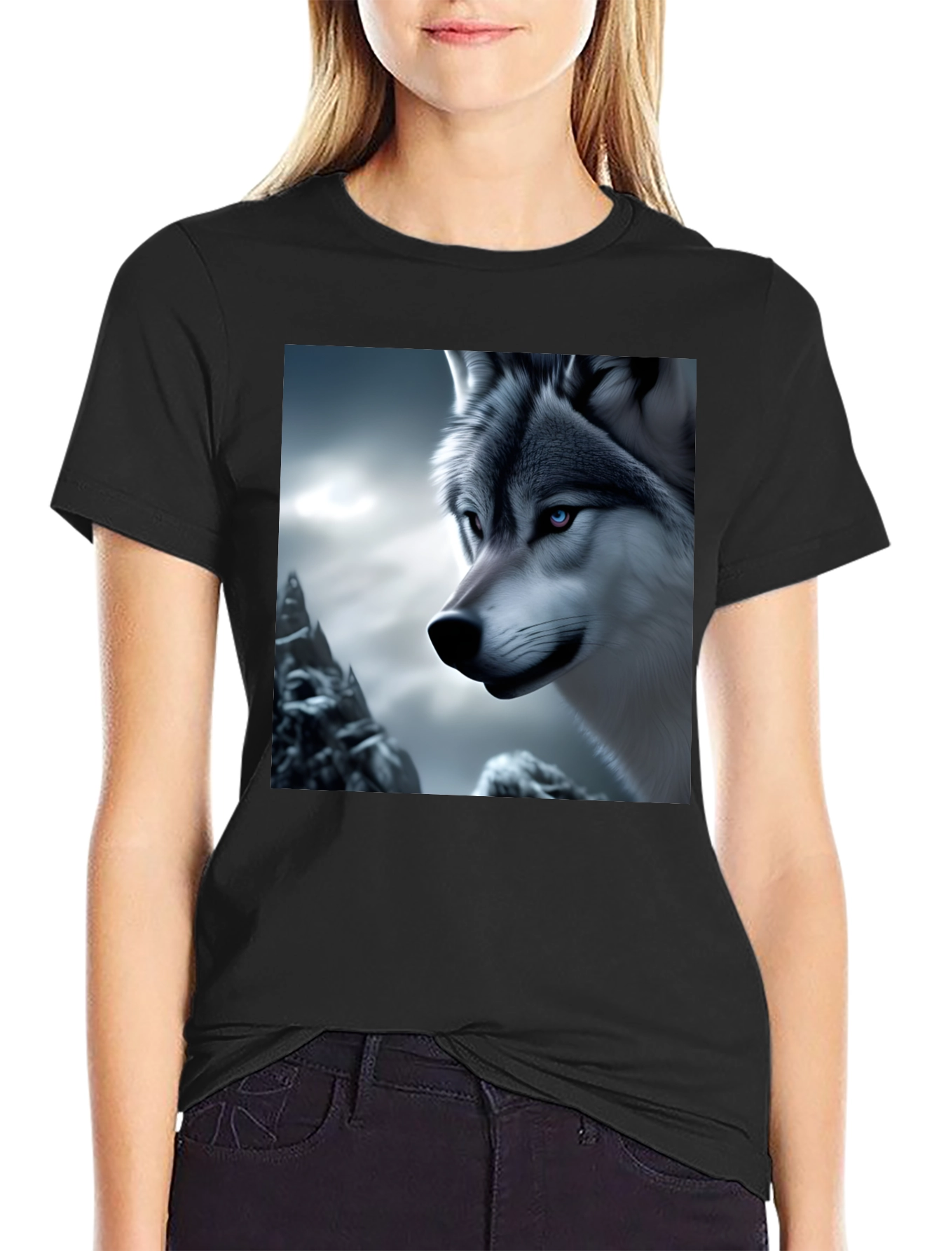 Wolf Graphic Tee - Black Cotton Blend Shirt