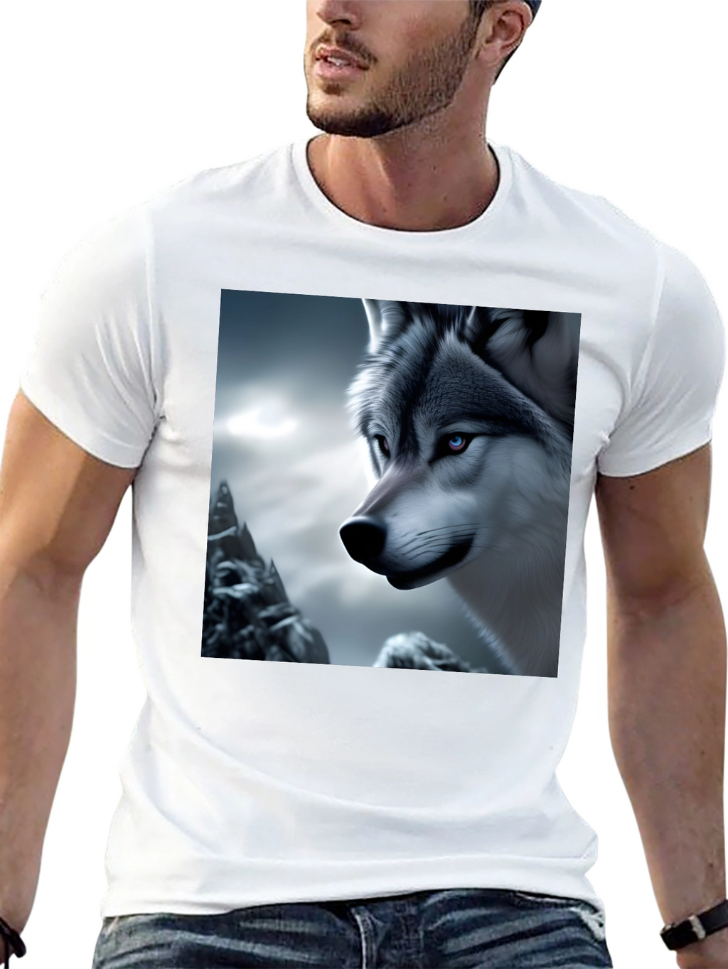 Wolf Graphic Tee - Black Cotton Blend Shirt