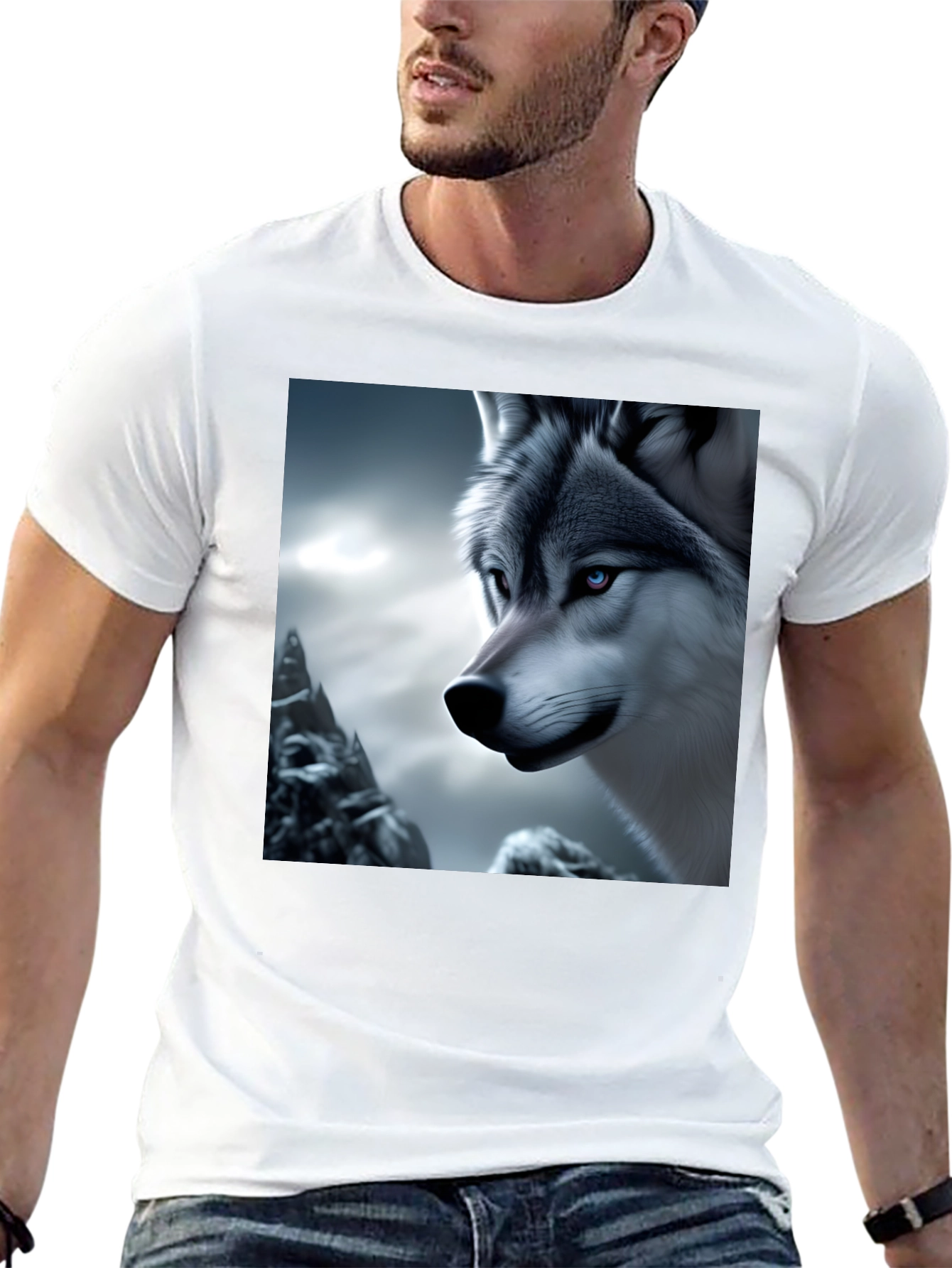 Wolf Graphic Tee - Black Cotton Blend Shirt