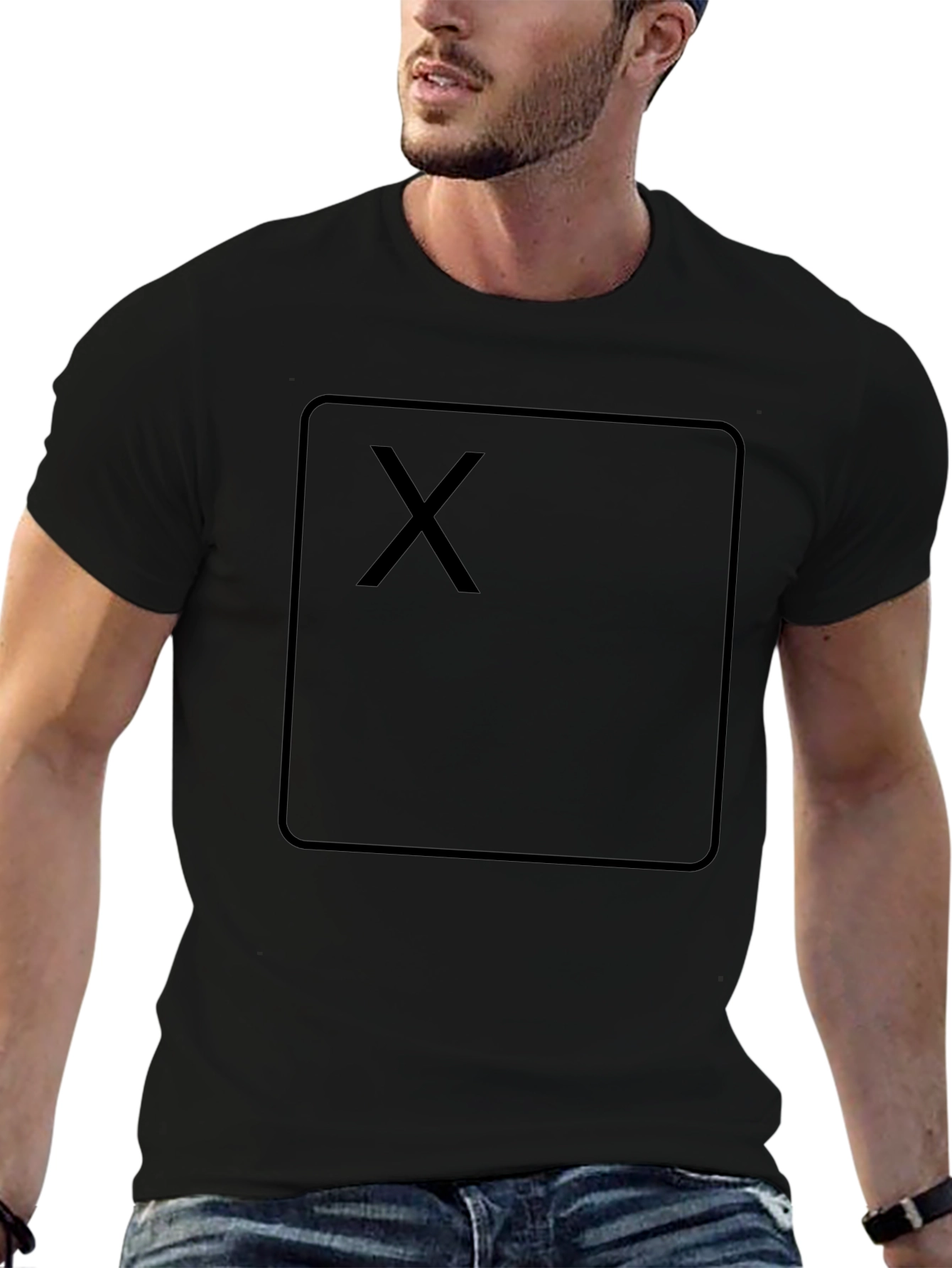 Black T-Shirt with Square X Design - Casual Wear
