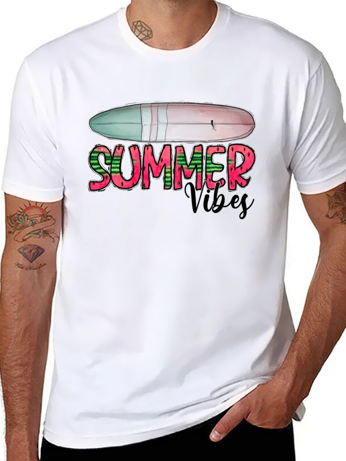 Summer Vibes Surfboard Graphic Tee - Black