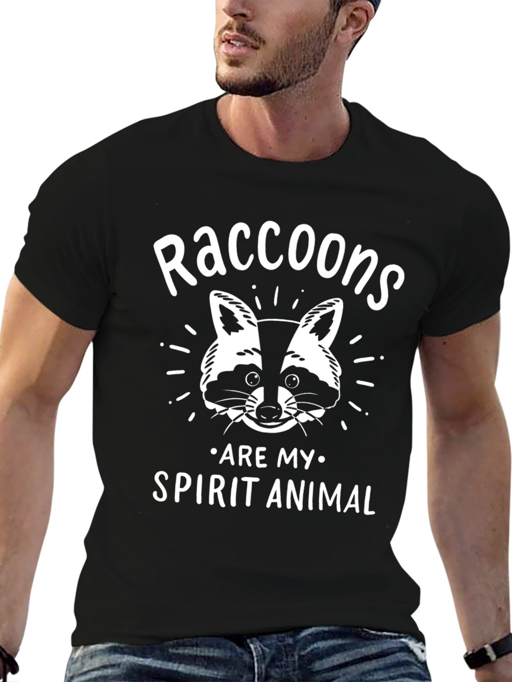 Raccoon Spirit Animal Graphic Tee - Unisex Black T-Shirt