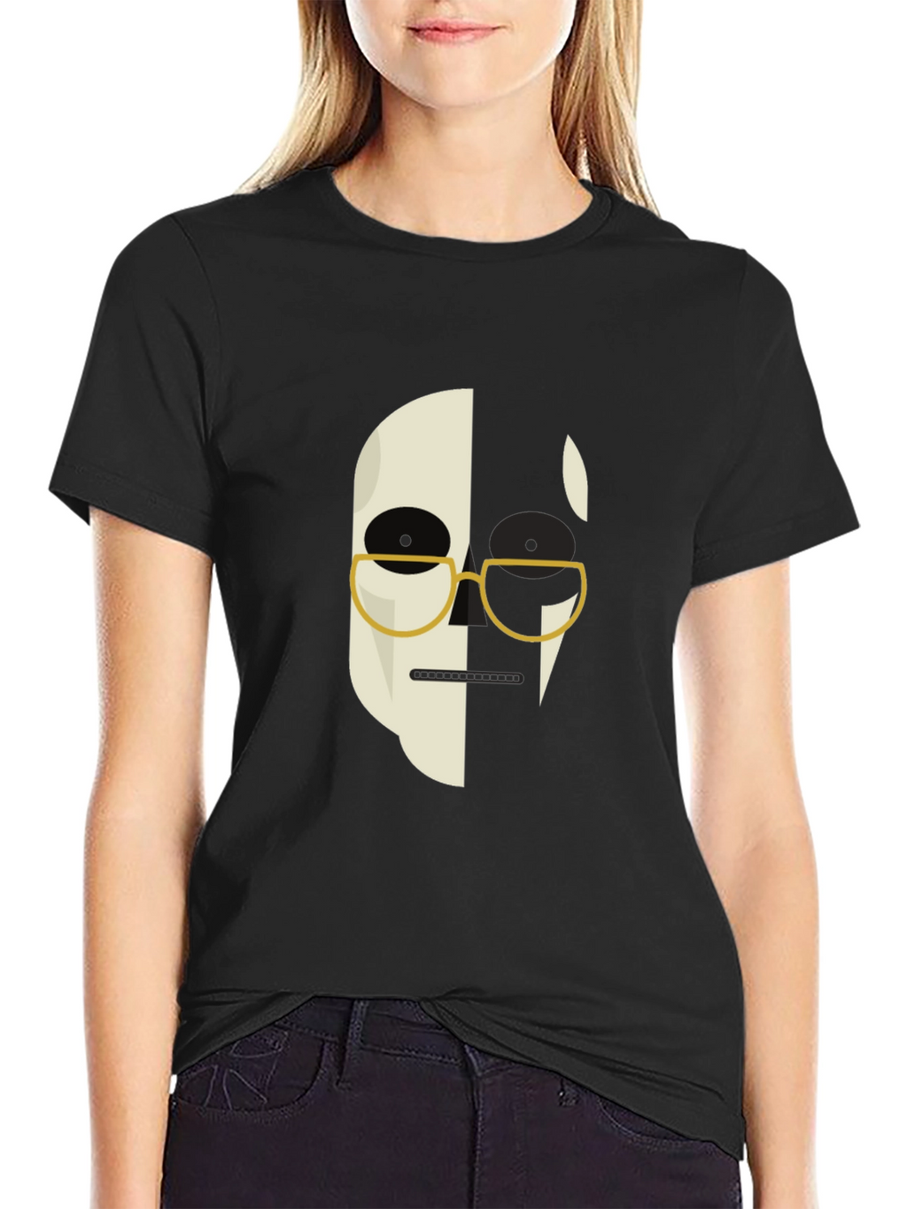 Abstract Face Graphic Print Mens Black T-Shirt