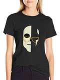 Abstract Face Graphic Print Mens Black T-Shirt