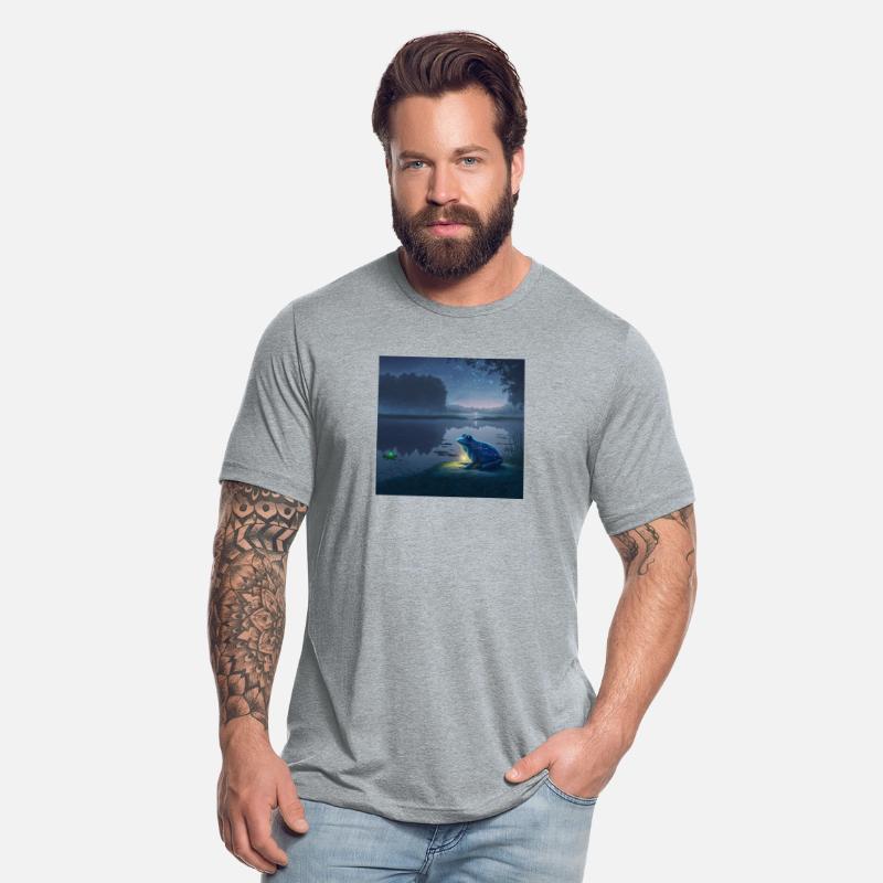 Blue Frog and Firefly on a pond at Night