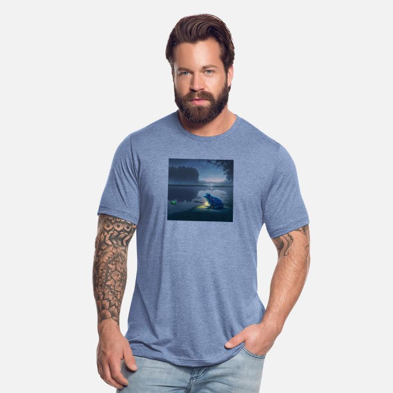 Blue Frog and Firefly on a pond at Night