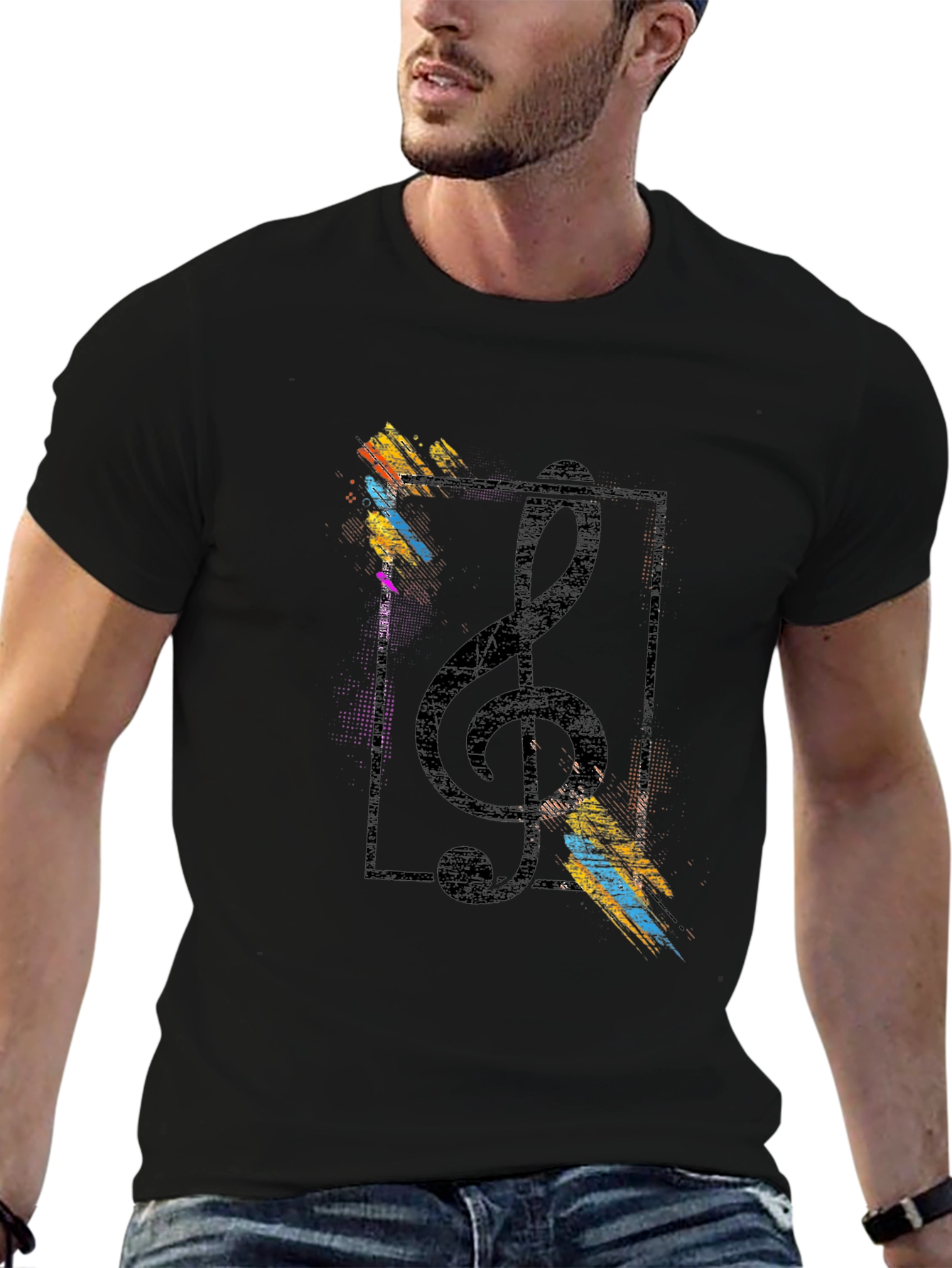 Musical Note Graphic Black T-Shirt