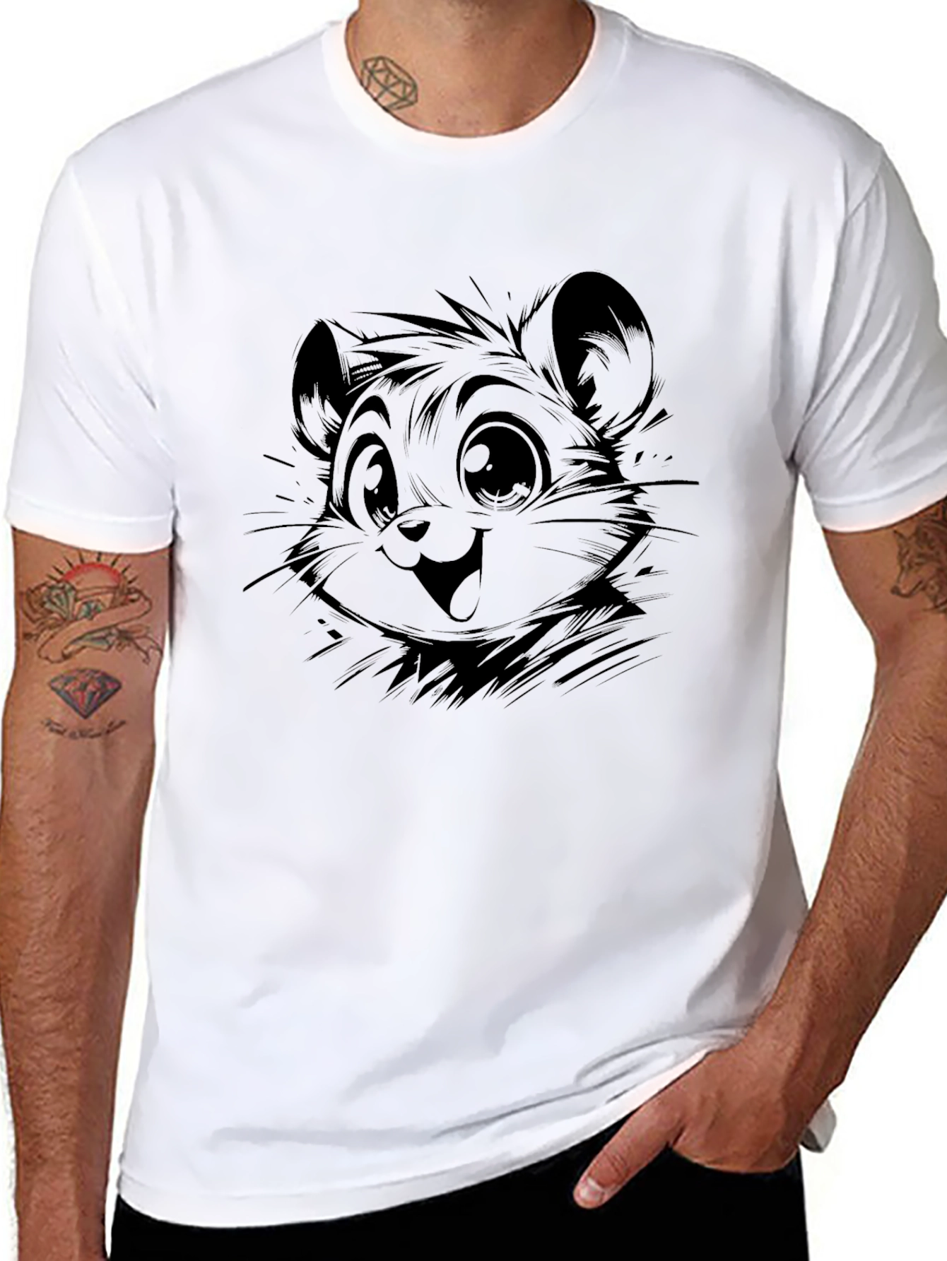 Cartoon Mouse Graphic Tee - Black Cotton Comfort