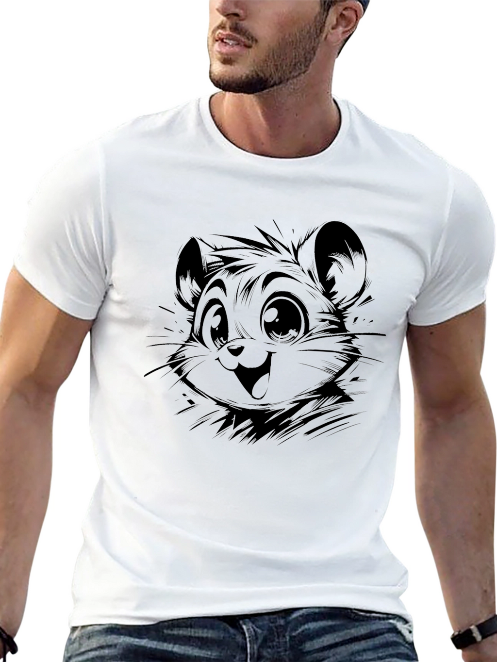 Cartoon Mouse Graphic Tee - Black Cotton Comfort