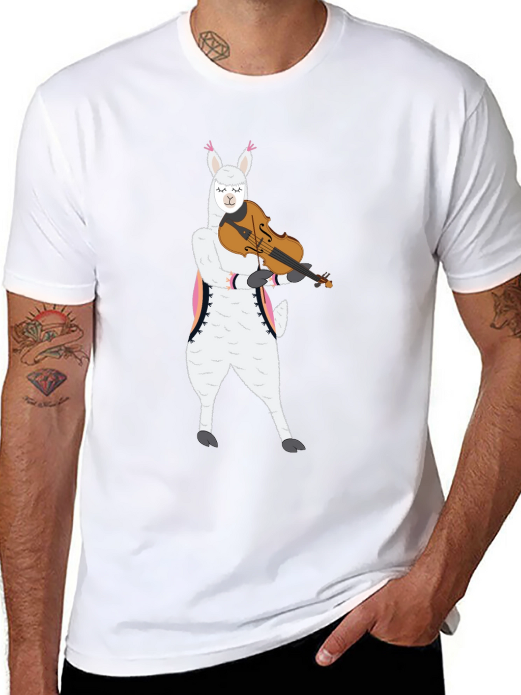 Llama Violinist Graphic Tee - Playful Black T-Shirt