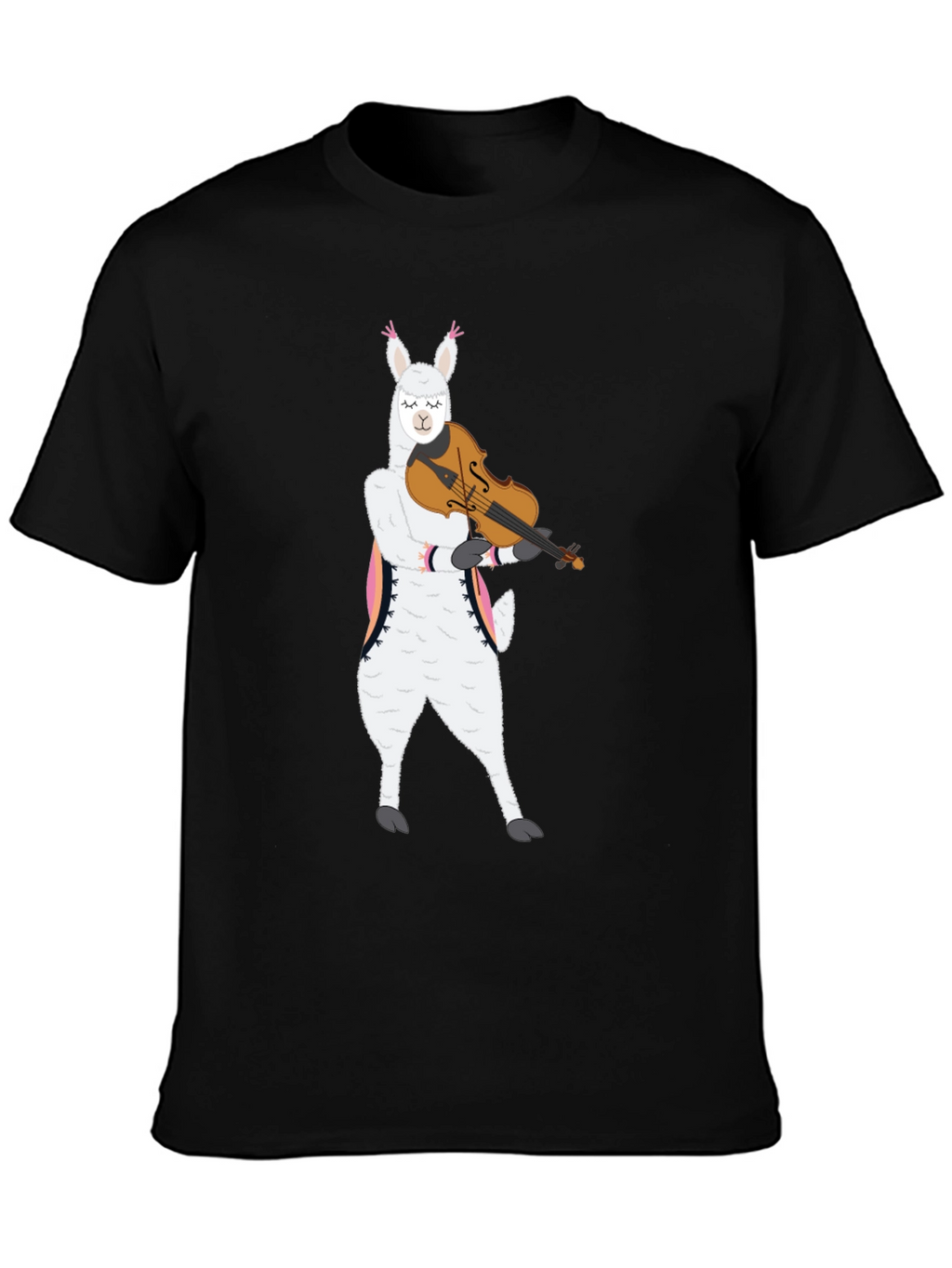 Llama Violinist Graphic Tee - Playful Black T-Shirt