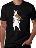 Llama Violinist Graphic Tee - Playful Black T-Shirt