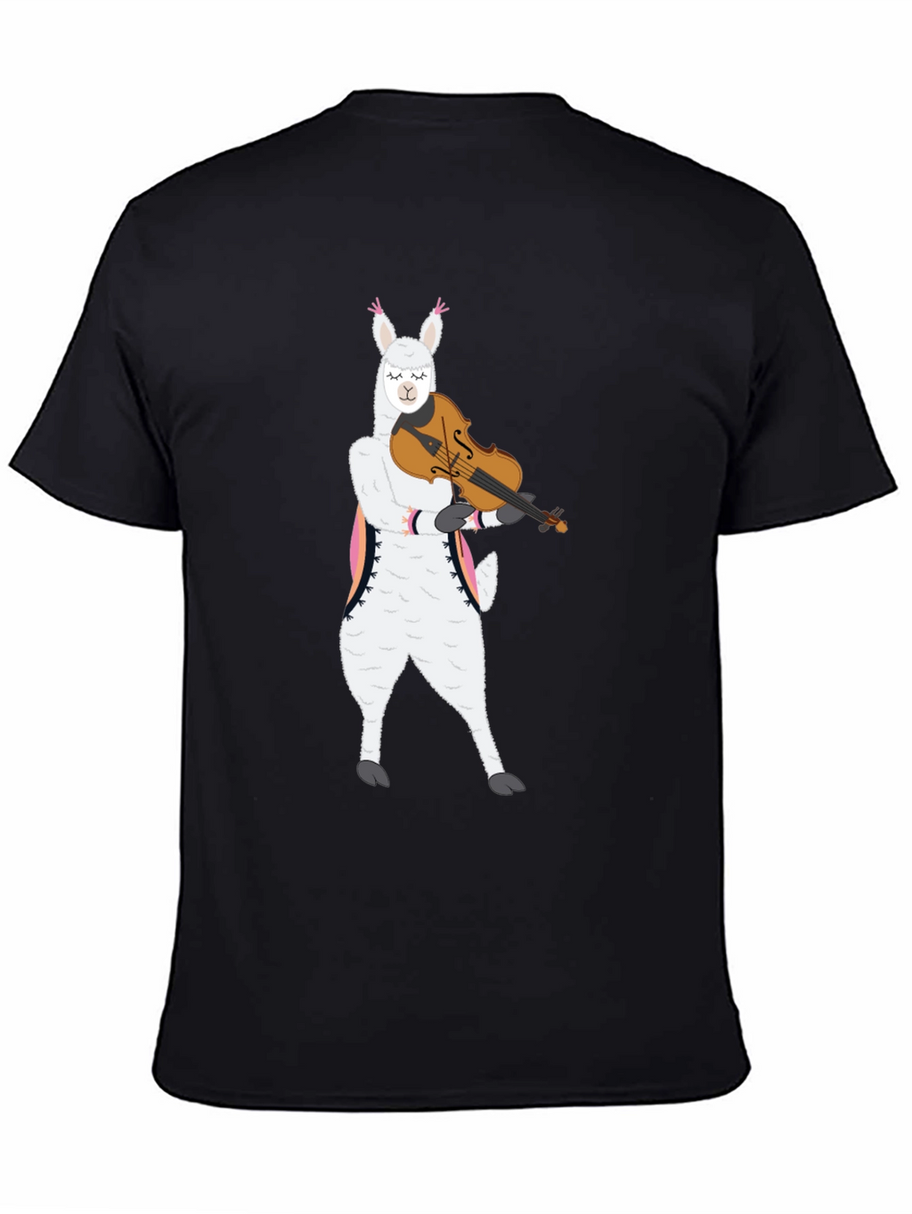 Llama Violinist Graphic Tee - Playful Black T-Shirt