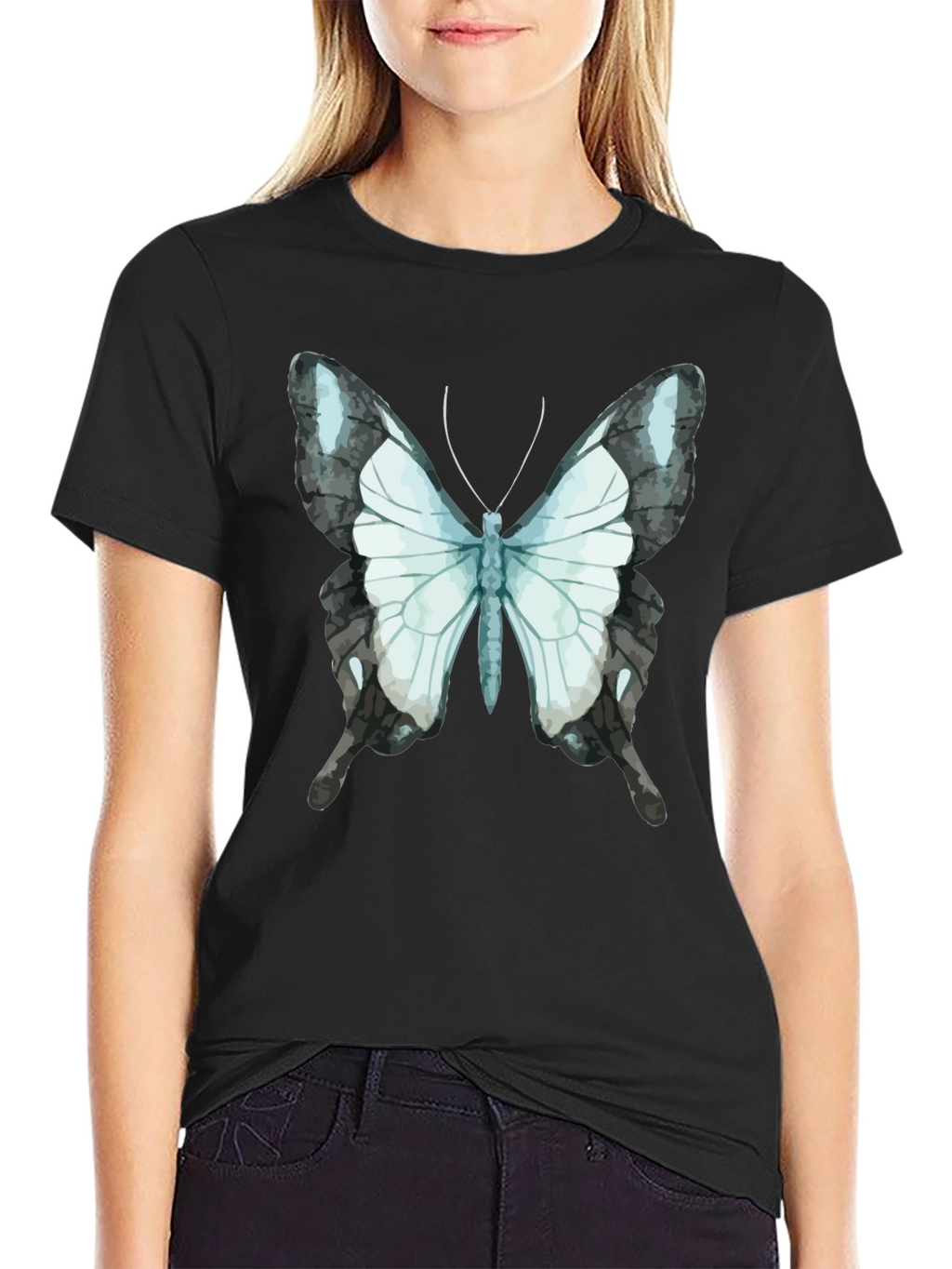 Butterfly Graphic Tee - Black Cotton Blend
