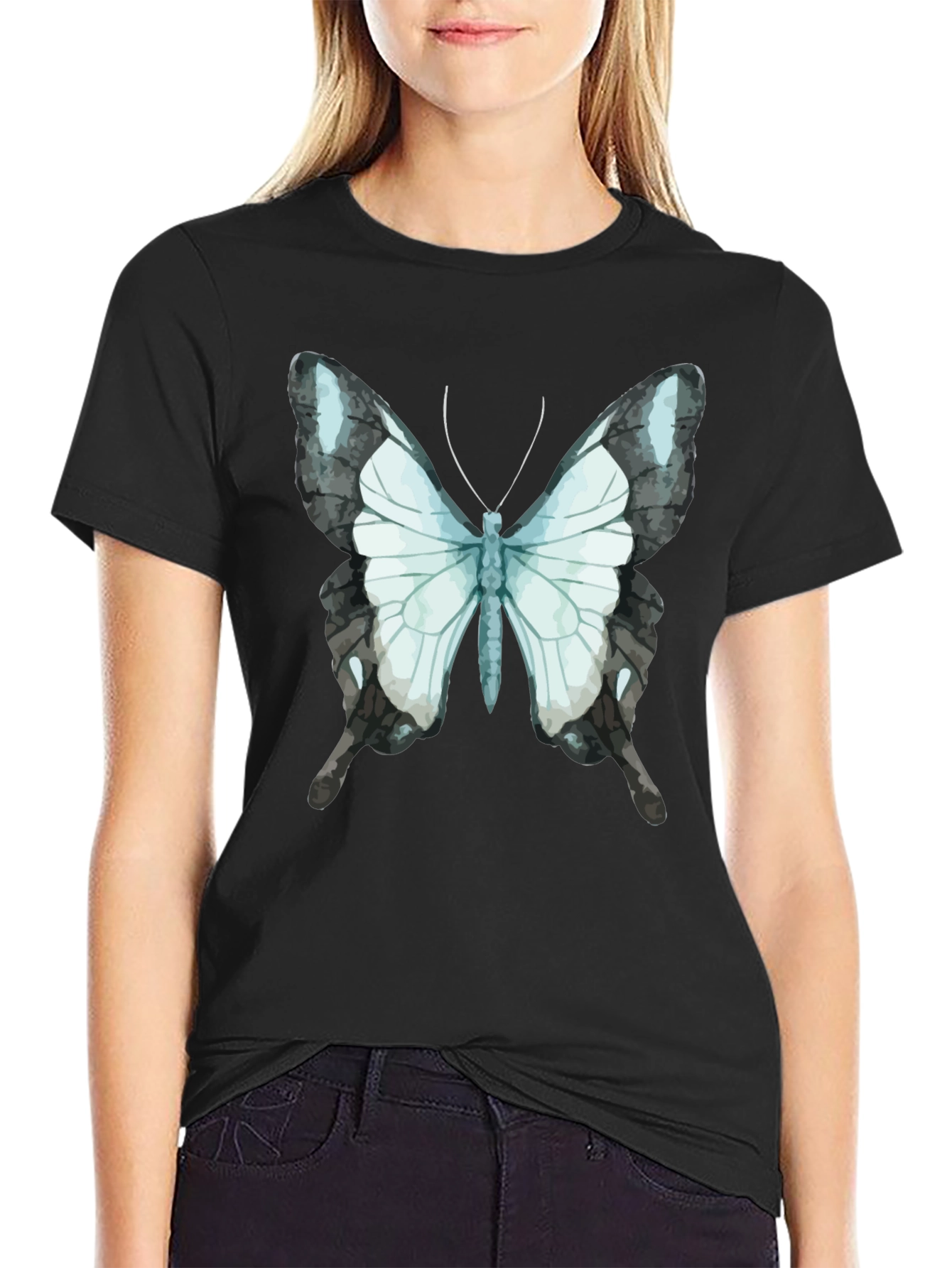 Butterfly Graphic Tee - Black Cotton Blend