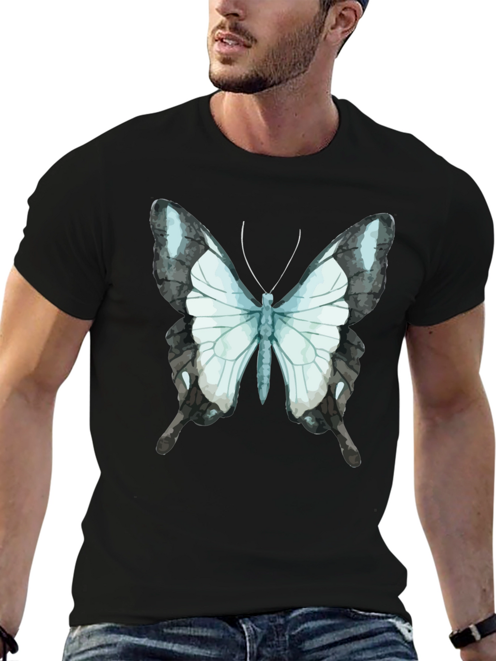 Butterfly Graphic Tee - Black Cotton Blend