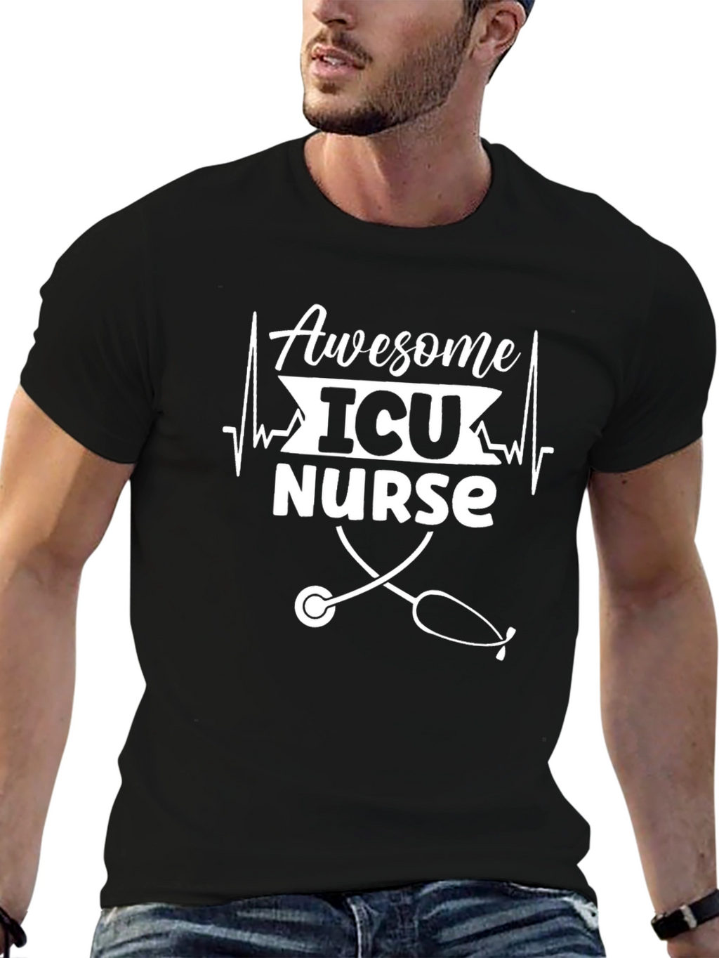 Awesome ICU Nurse Graphic Tee - Black