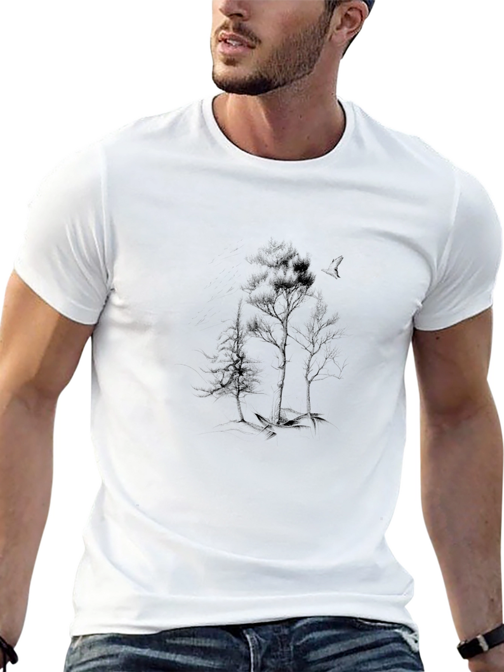 Mens Black Tee with Tree Graphic