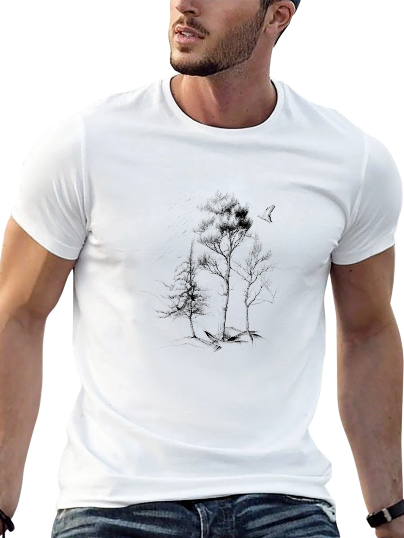Mens Black Tee with Tree Graphic
