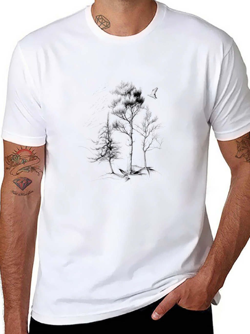 Mens Black Tee with Tree Graphic
