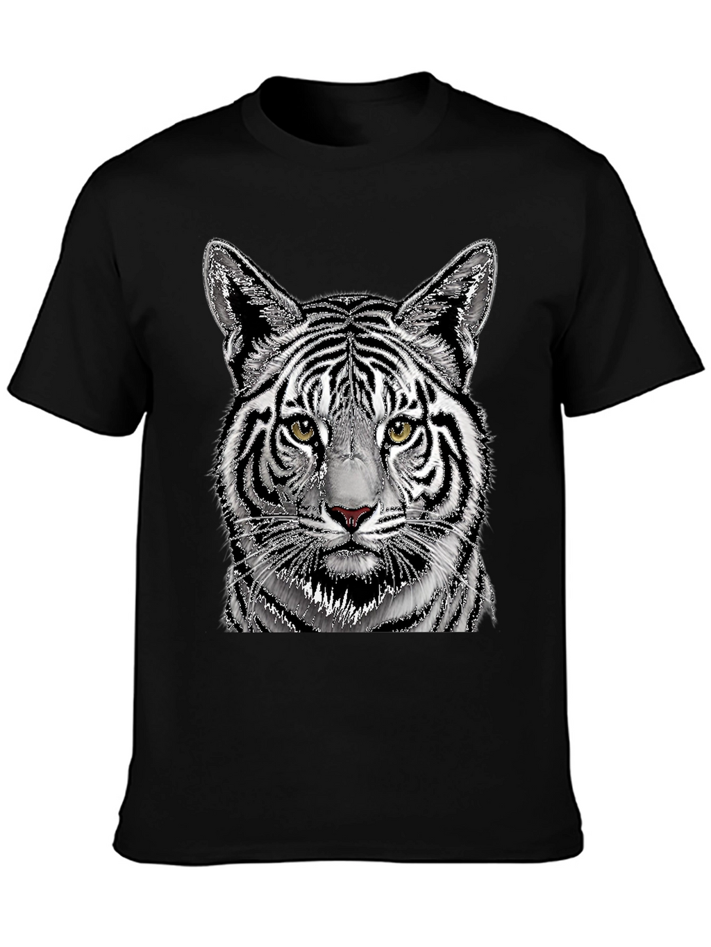 White Tiger Graphic Print Black T-Shirt