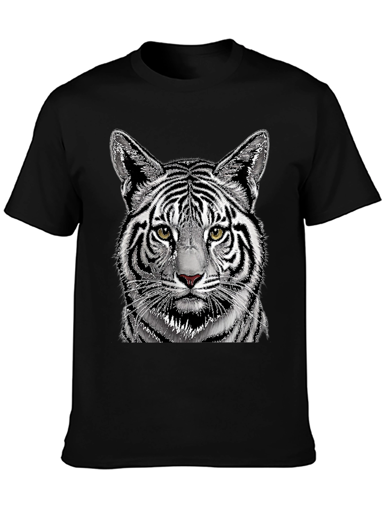 White Tiger Graphic Print Black T-Shirt