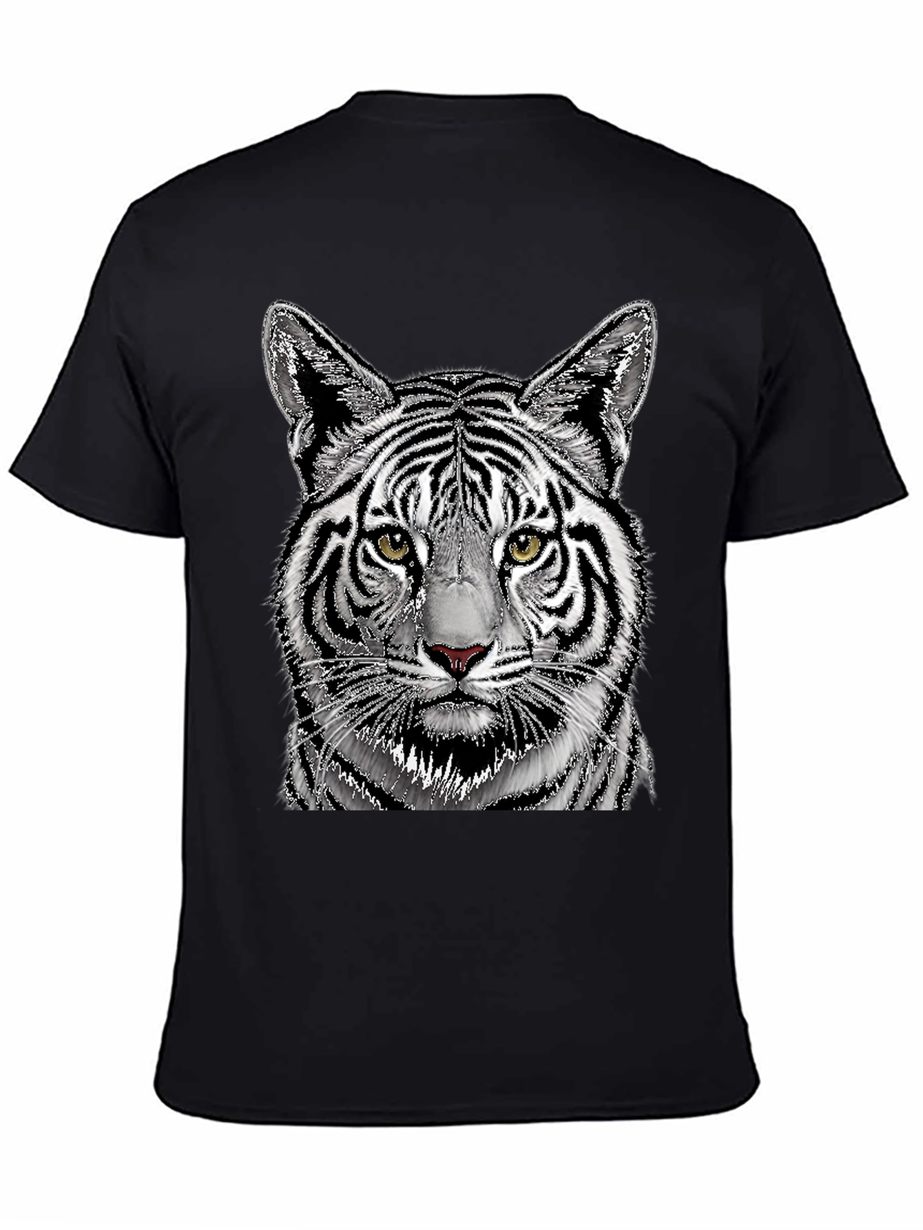 White Tiger Graphic Print Black T-Shirt