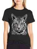 White Tiger Graphic Print Black T-Shirt