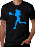 Tennis Player Silhouette Graphic Tee - Black