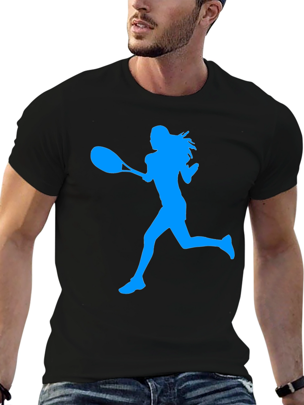 Tennis Player Silhouette Graphic Tee - Black