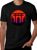 Japanese Temple Sunset Graphic T-Shirt