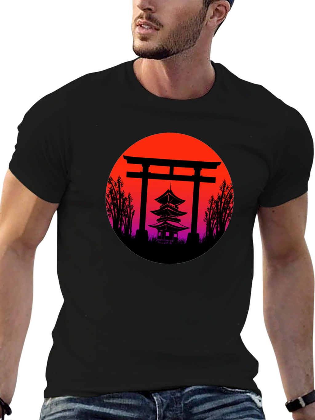 Japanese Temple Sunset Graphic T-Shirt
