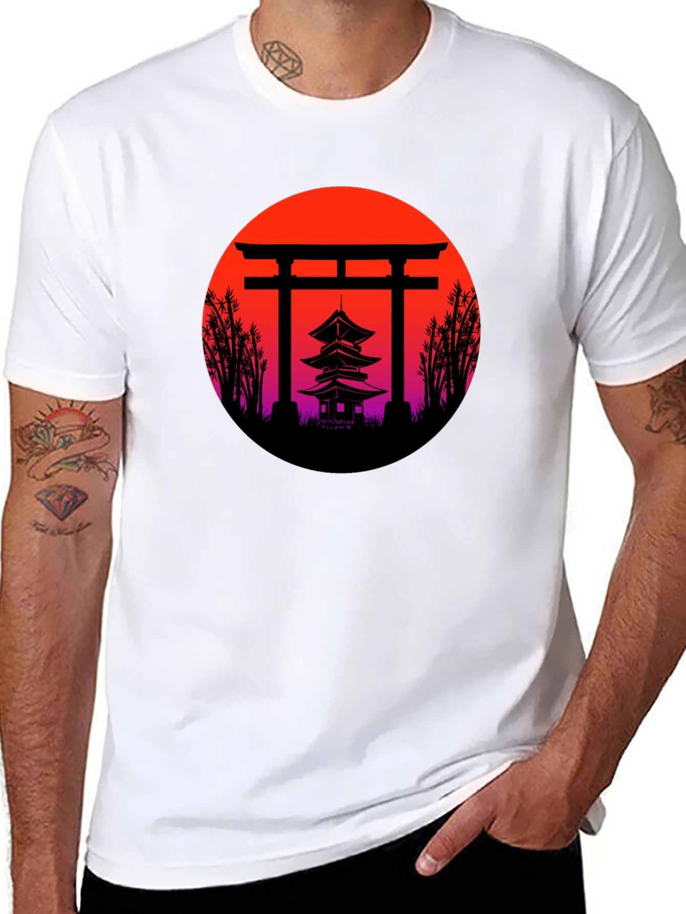 Japanese Temple Sunset Graphic T-Shirt
