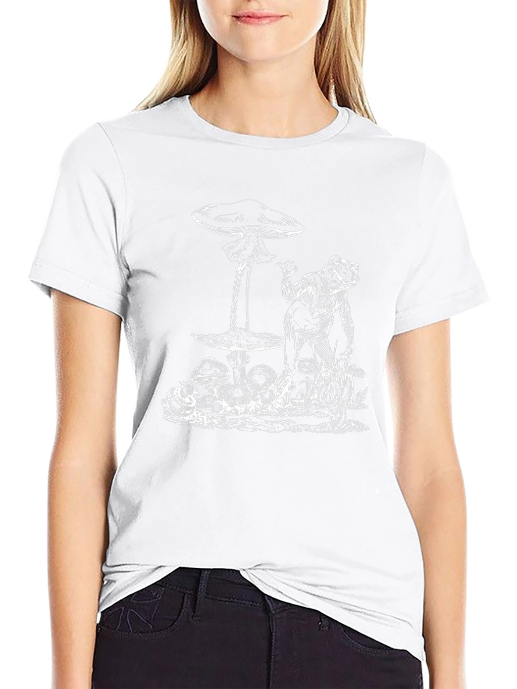 Frog & Mushroom Graphic Tee - Black Cotton T-Shirt