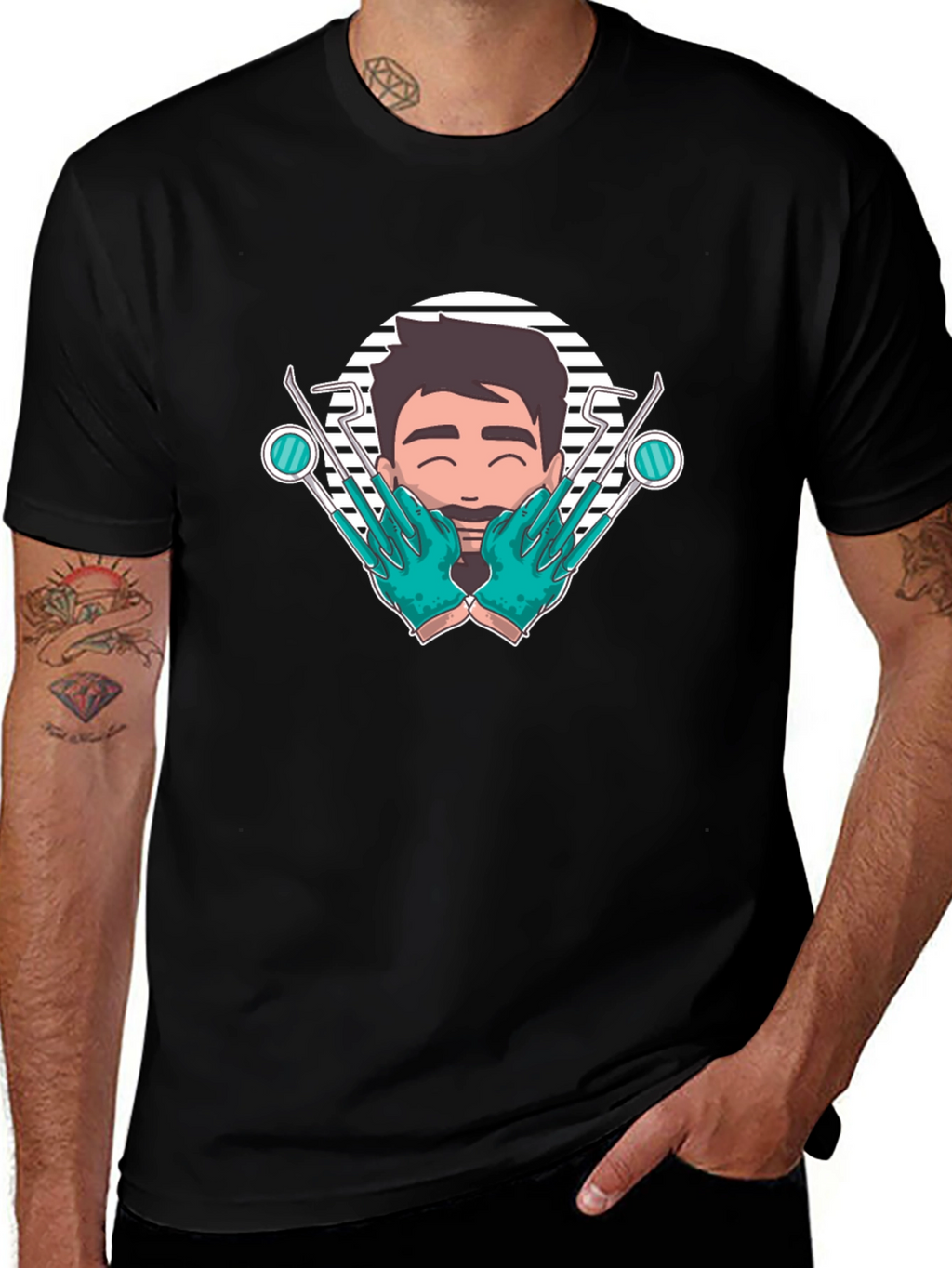 Dentist Cartoon Graphic Tee - Stylish Black T-Shirt