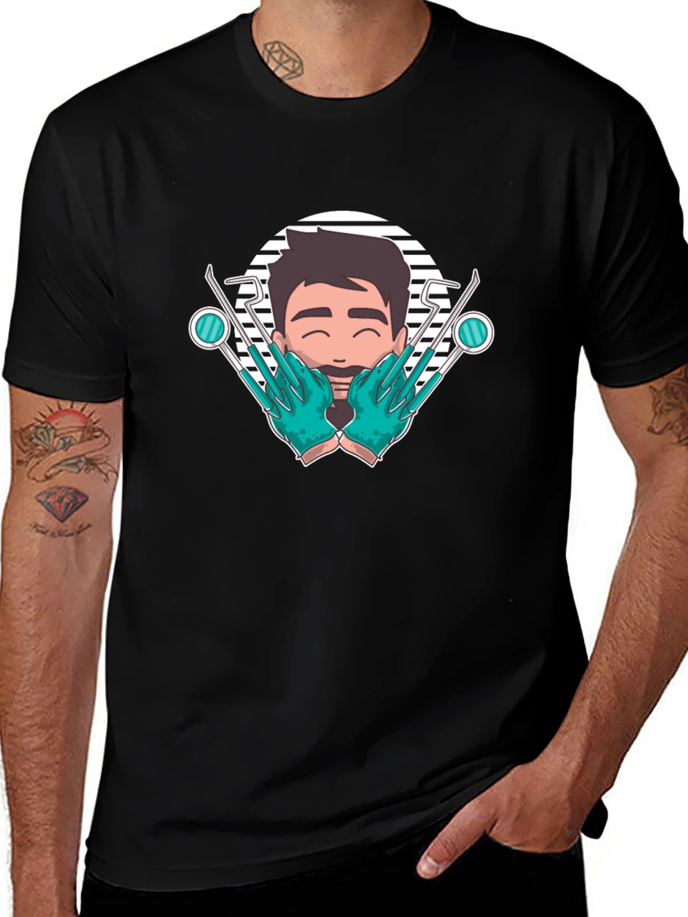 Dentist Cartoon Graphic Tee - Stylish Black T-Shirt