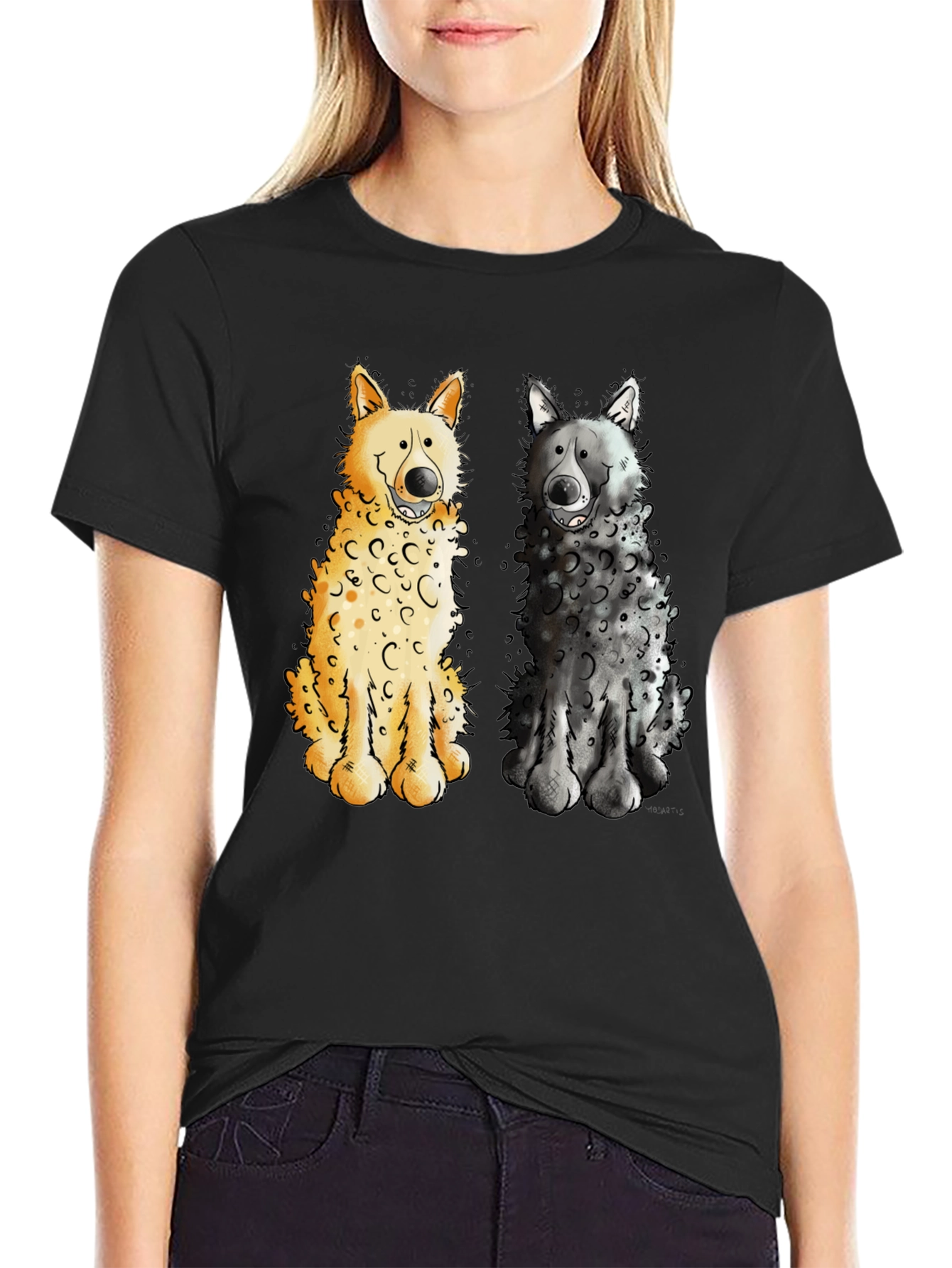 Cartoon Dogs Graphic Tee - Unisex Black T-Shirt