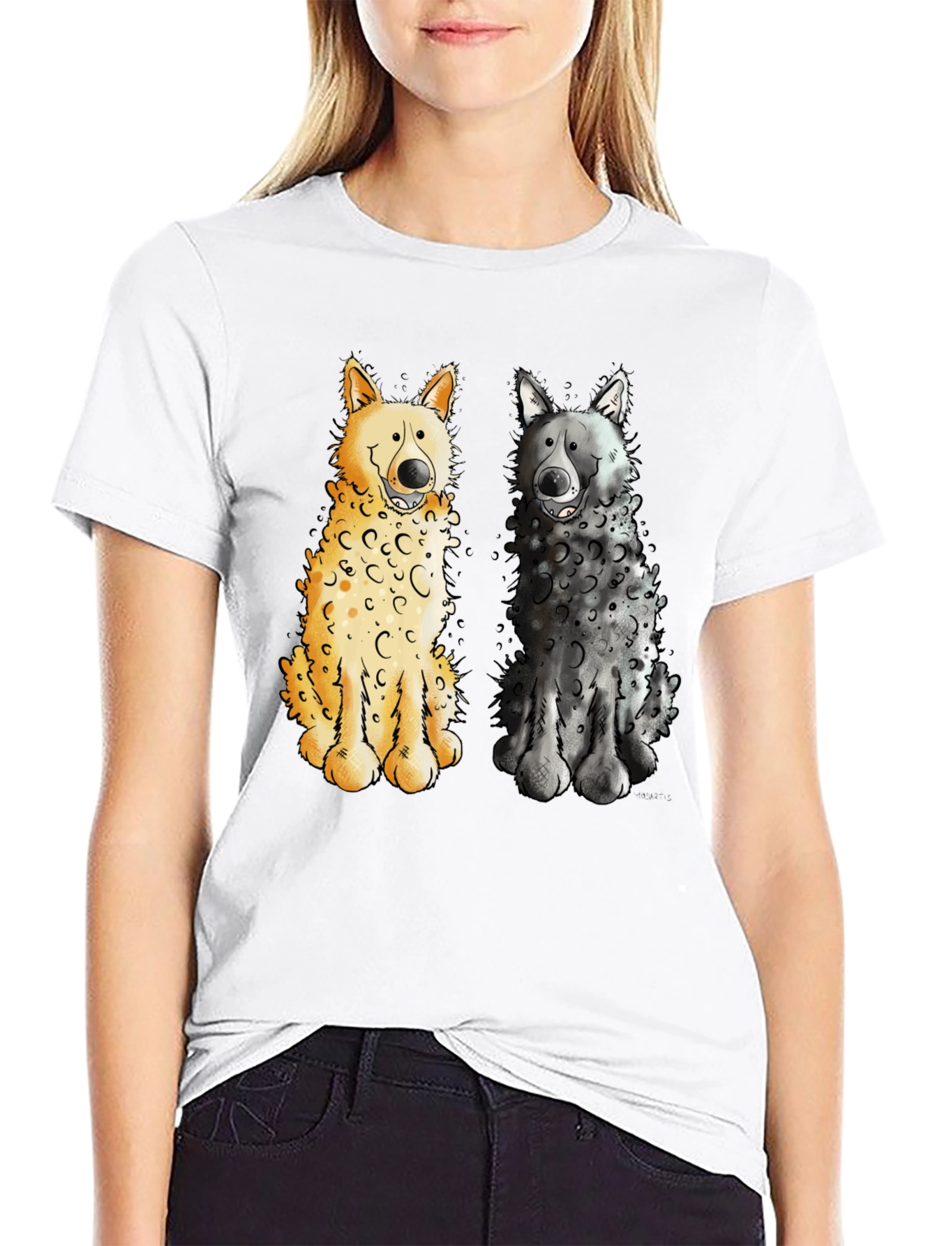 Cartoon Dogs Graphic Tee - Unisex Black T-Shirt