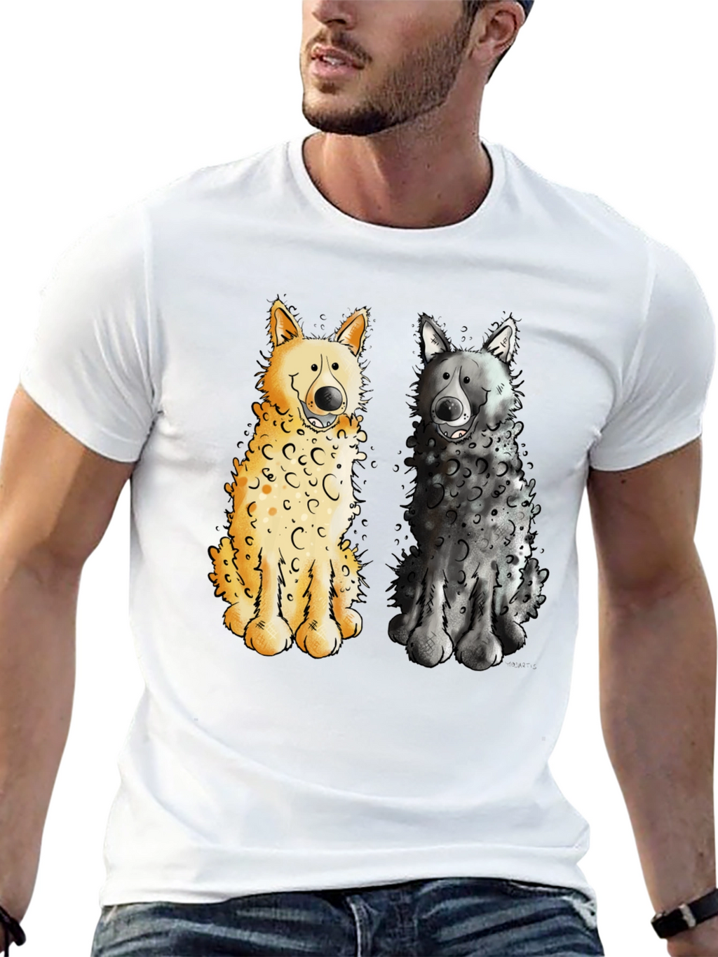 Cartoon Dogs Graphic Tee - Unisex Black T-Shirt