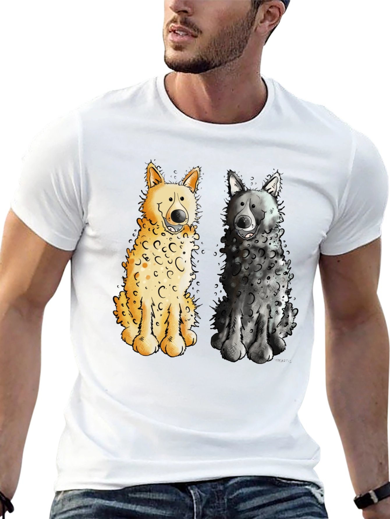 Cartoon Dogs Graphic Tee - Unisex Black T-Shirt