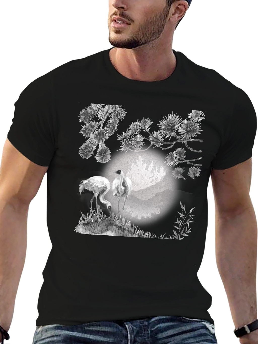 Crane and Pine T-Shirt - Black