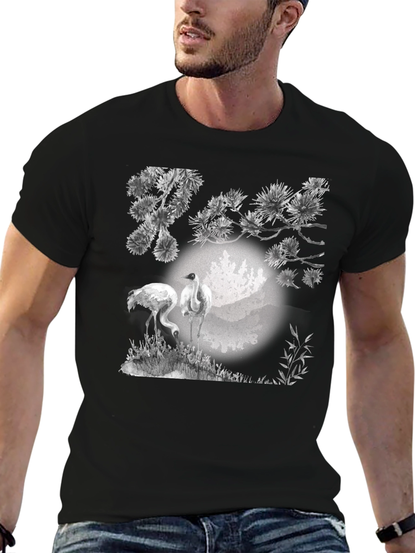 Crane and Pine T-Shirt - Black