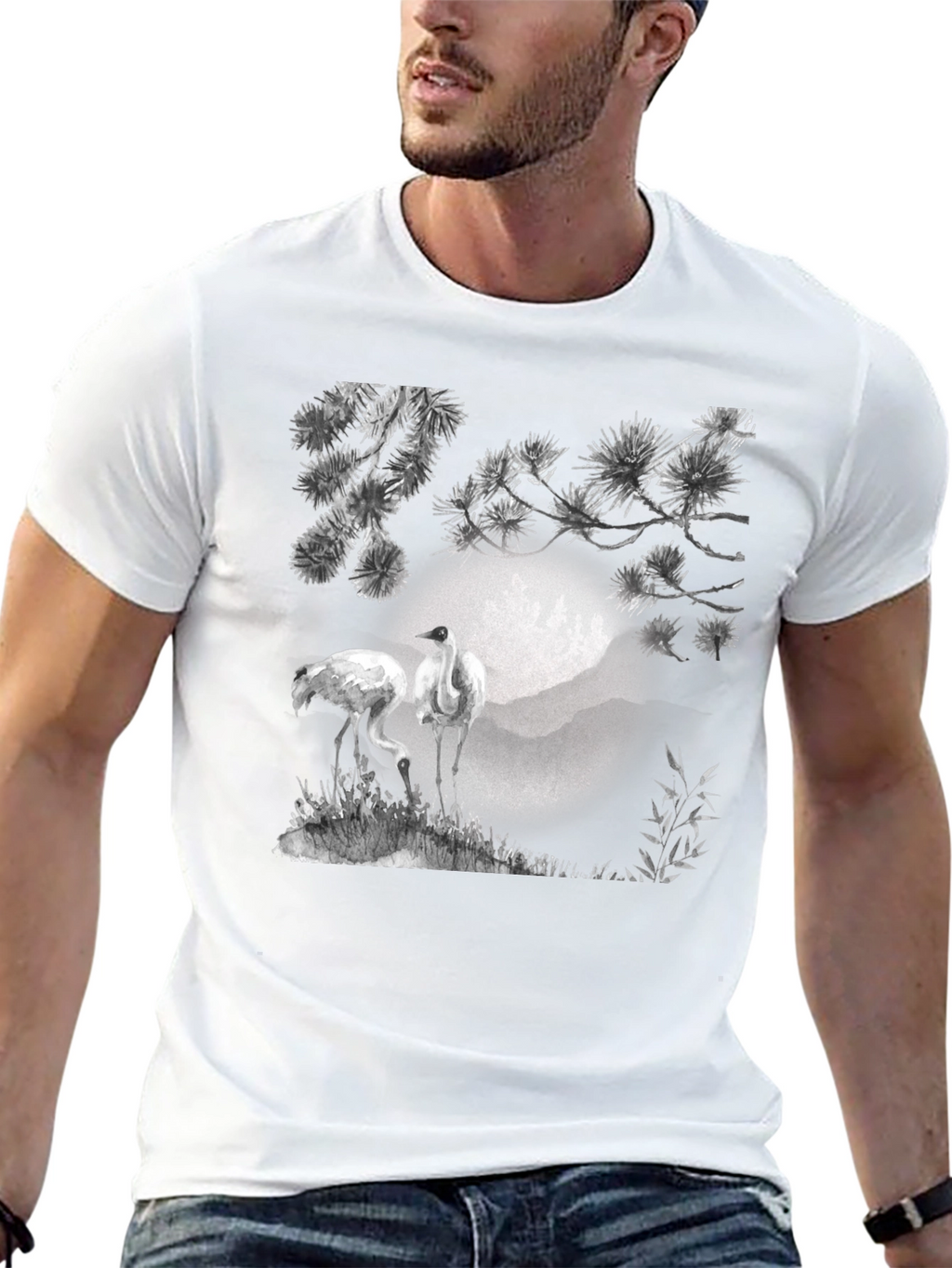 Crane and Pine T-Shirt - Black