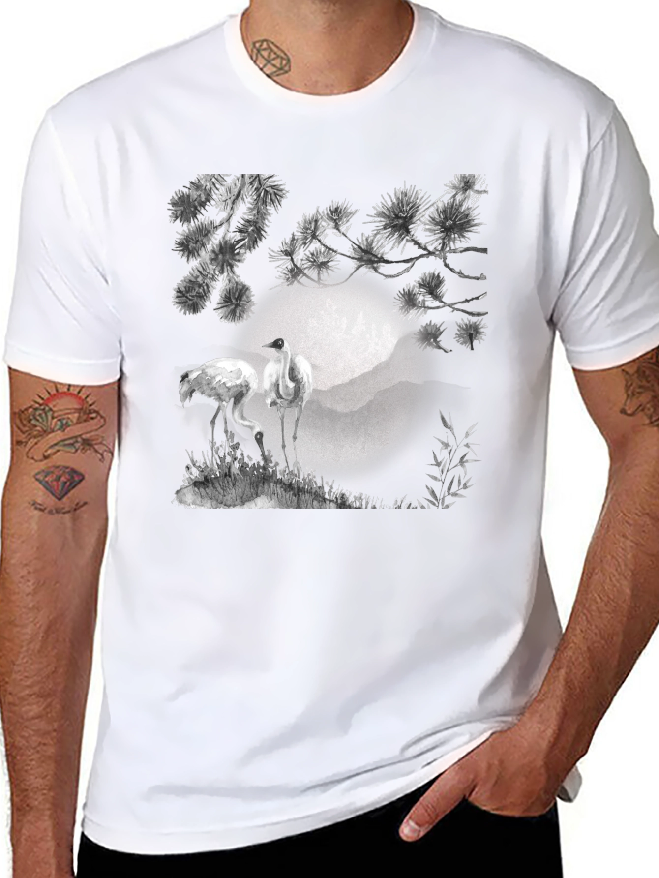 Crane and Pine T-Shirt - Black