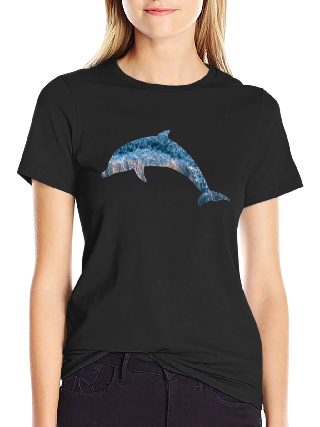 Ocean Dolphin Graphic T-Shirt - Black Cotton Tee