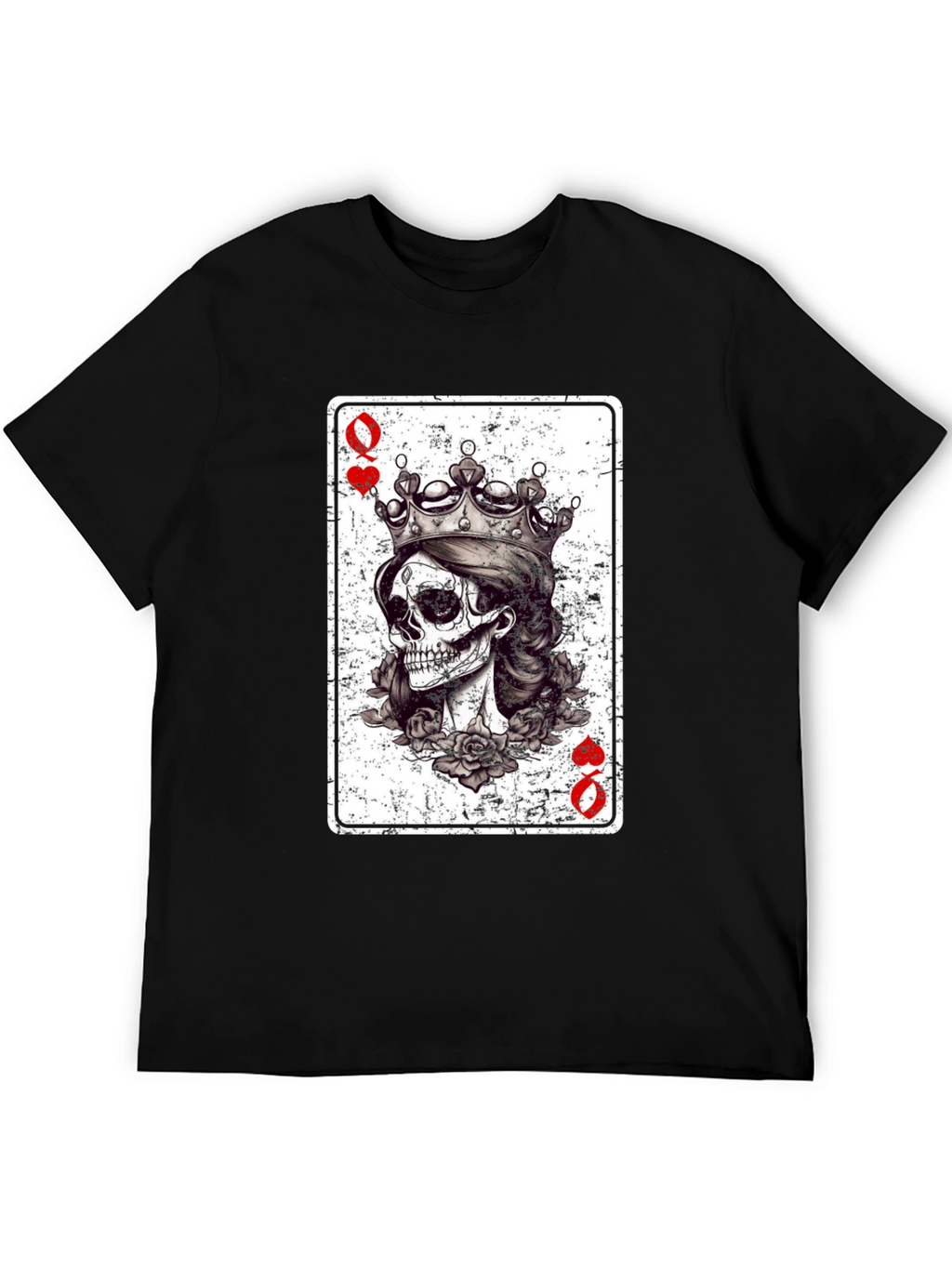 Queen of Hearts Skull Graphic Tee - Black