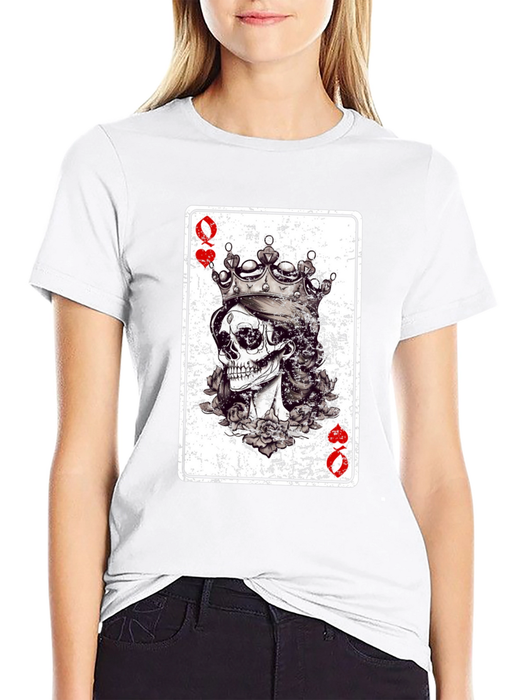 Queen of Hearts Skull Graphic Tee - Black