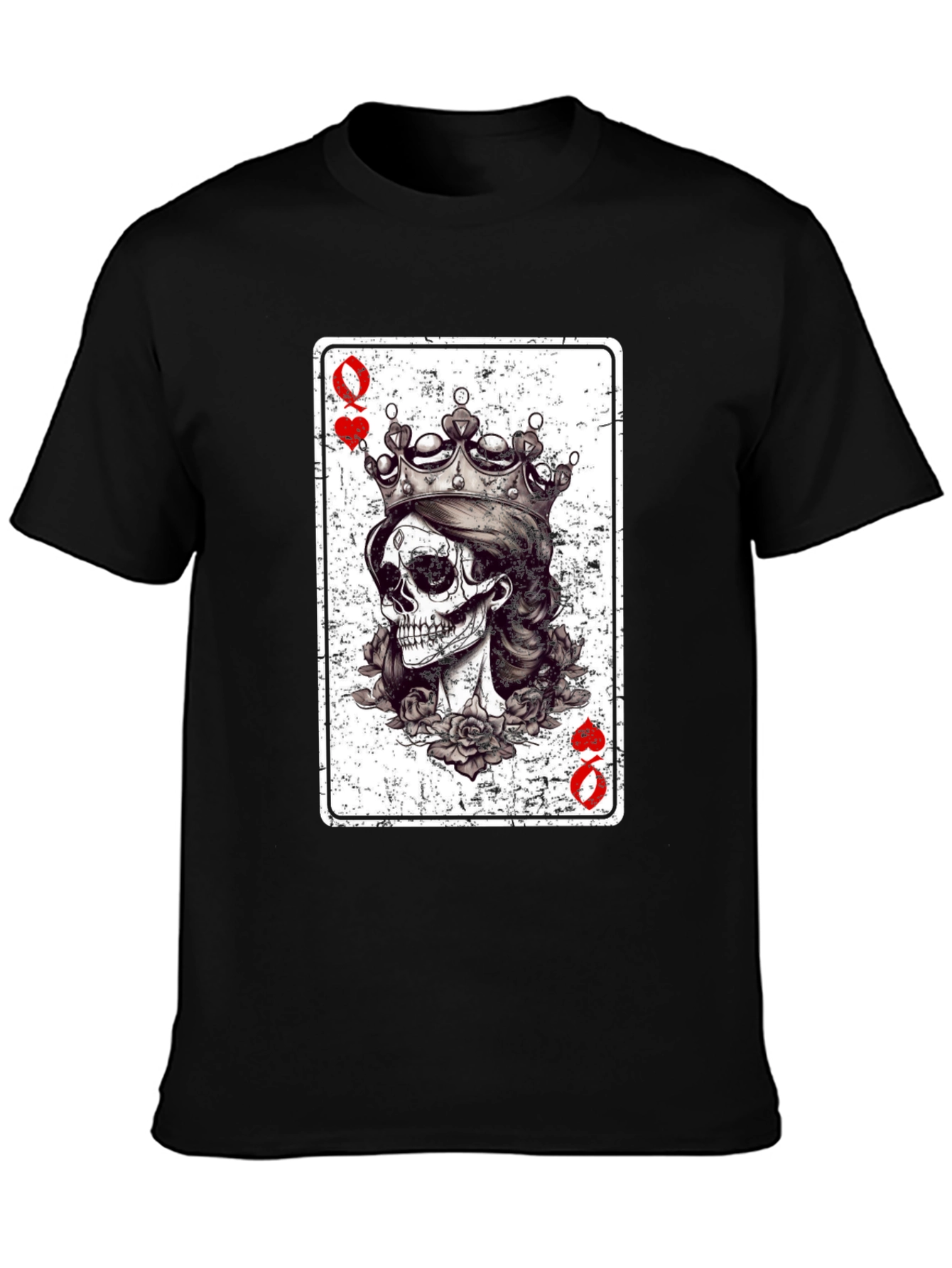 Queen of Hearts Skull Graphic Tee - Black