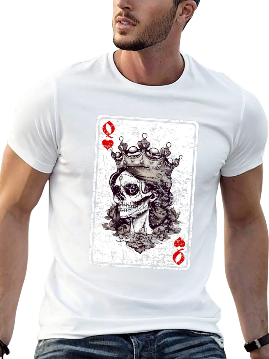 Queen of Hearts Skull Graphic Tee - Black